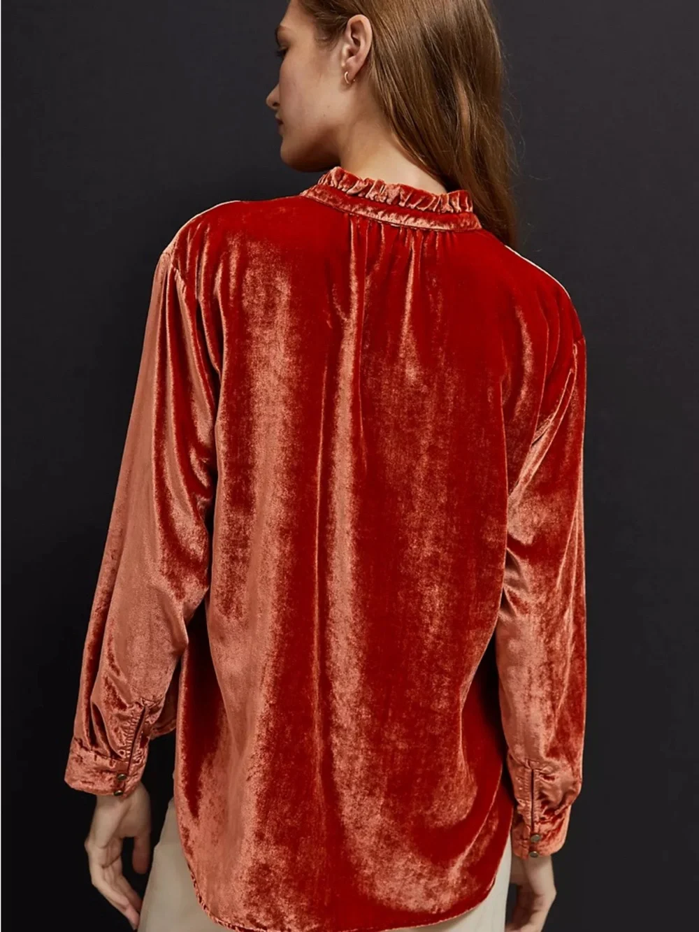 Anthropologie velvet Kristianne burnt orange button top size medium - Picture 4 of 11